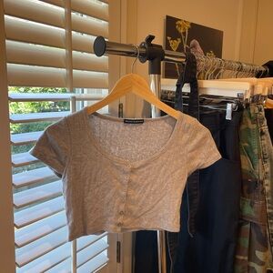 Brandy Meville grey button down cotton crop top